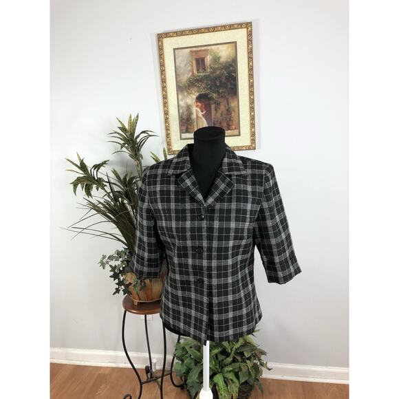 Sevion Women Suit Jacket 8 Buttons Short Sleeve Plaid Office Siren Dark Academia - Picture 1 of 7